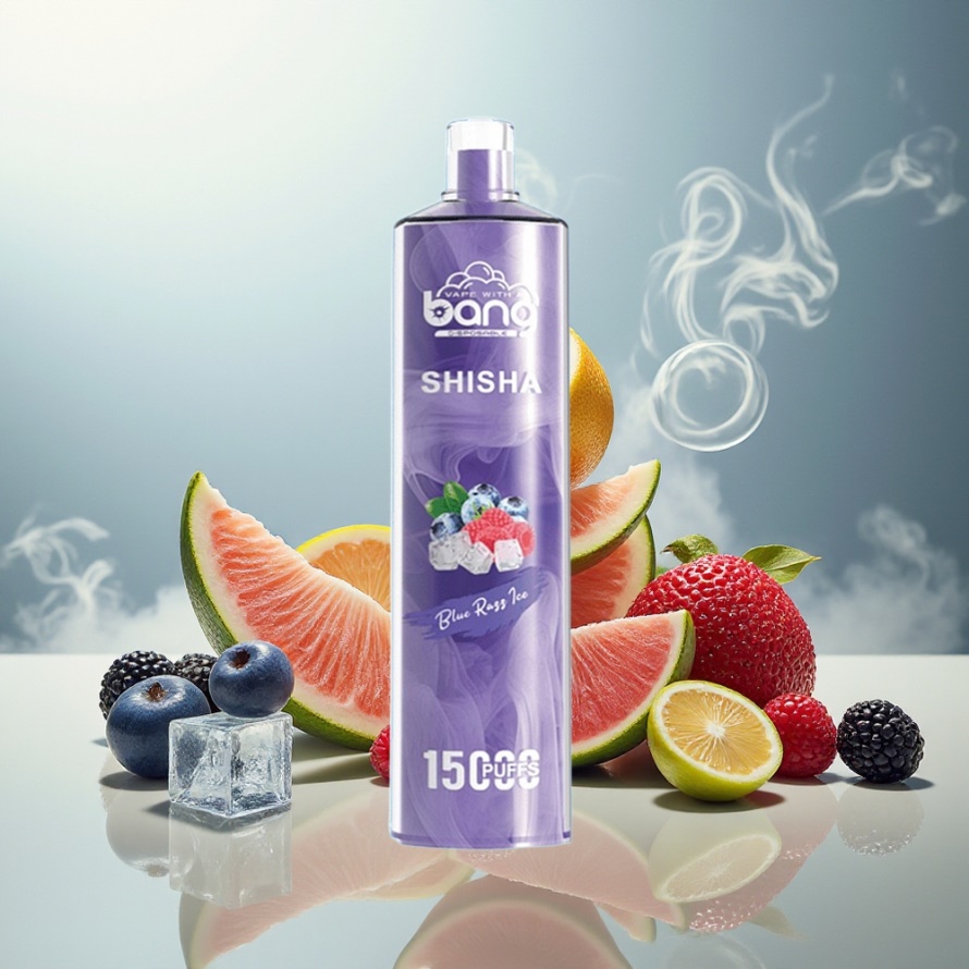 Bang Shisha 15000 Puffs Svensk Grossist Engångs Vape Blå Hallon Is med 23ml E-liquid & Type-C Laddning