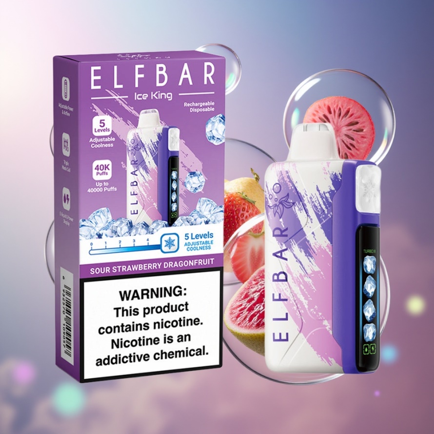 Elf Bar Ice King 40000 Puffs Engångsvape Sur Jordgubb Dragonfrukt Svensk Grossist 20ml 5% LCD Kylningsinställningar
