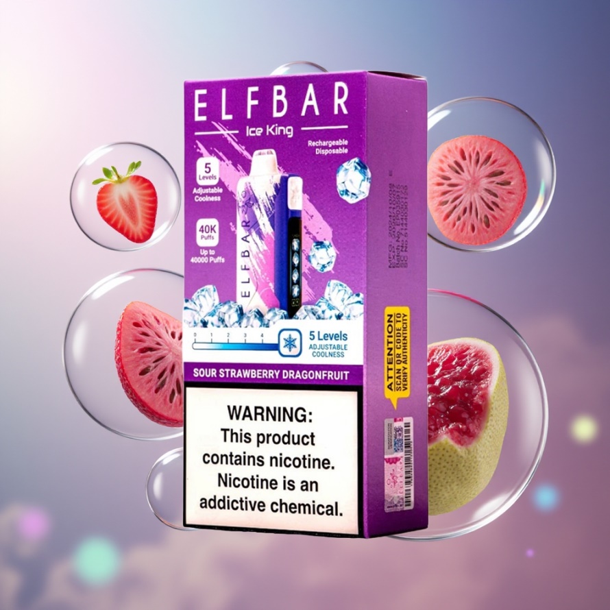 Elf Bar Ice King 40000 Puffs Engångsvape Sur Jordgubb Dragonfrukt Svensk Grossist 20ml 5% LCD Kylningsinställningar