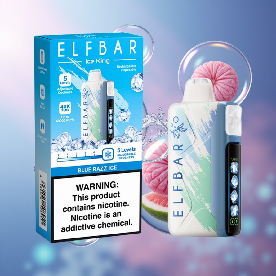 Elf Bar Ice King 40000 Puffs Svensk Grossist Engångsvape Blå Hallon Is med 20ml E-Liquid & Justerbara Kylningsnivåer