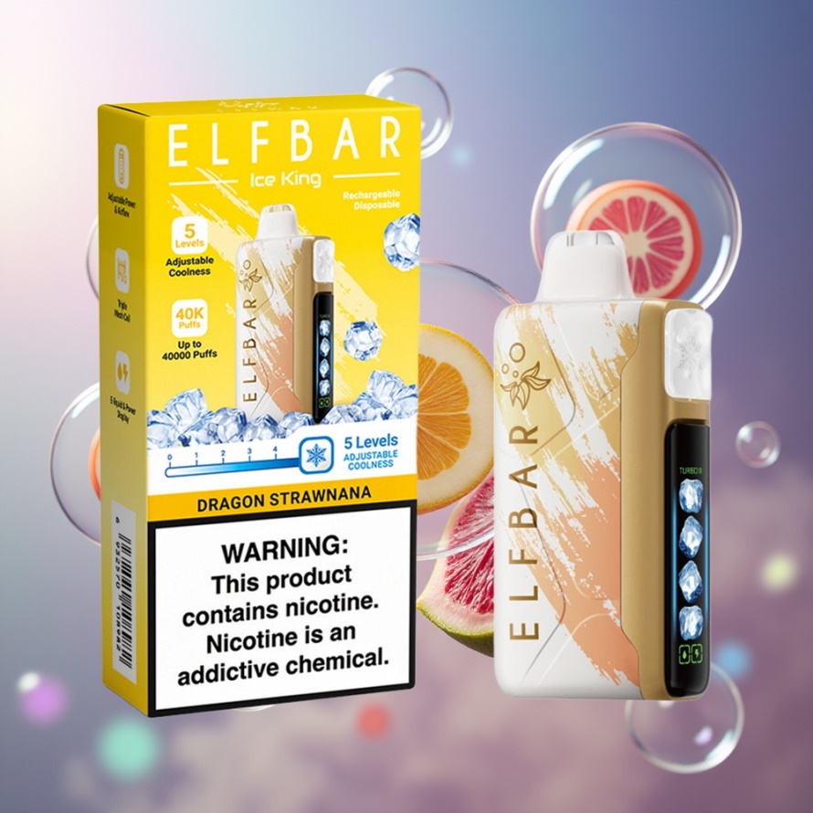 Elf Bar Ice King 40000 Puffs Svensk Grossist Engångsvape Dragon Jordgubb-Banan med LCD & Inställbar Kylning