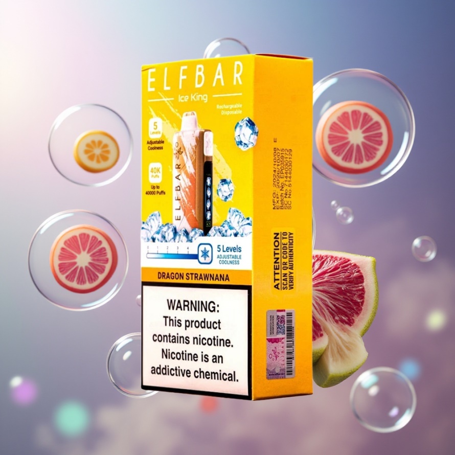 Elf Bar Ice King 40000 Puffs Svensk Grossist Engångsvape Dragon Jordgubb-Banan med LCD & Inställbar Kylning