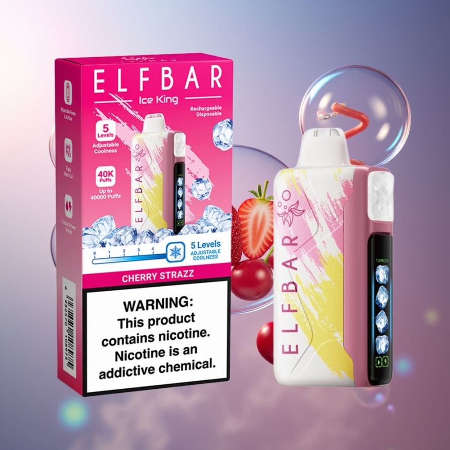 Elf Bar Ice King 40000 Puffs Svensk Grossist Engångsvape Körsbär Strazz med LCD Display & Laddningsbar 850mAh Batteri