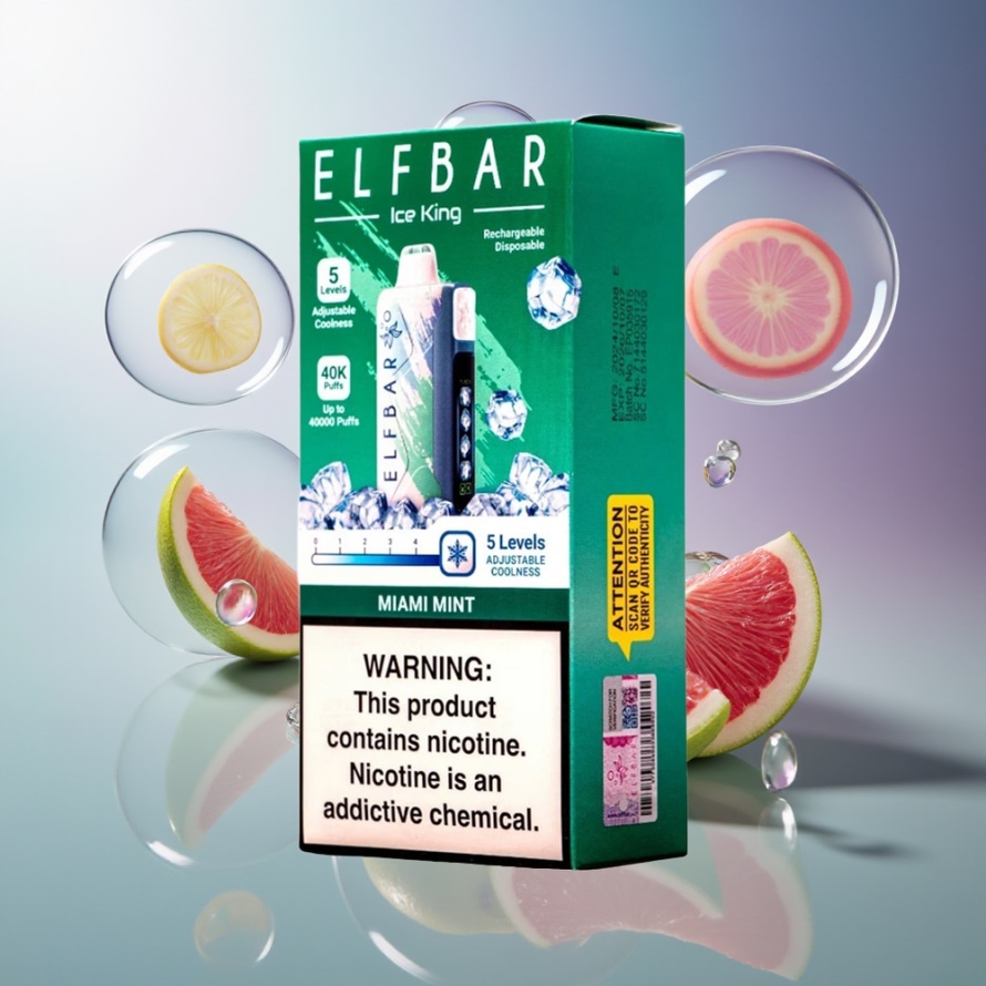 Elf Bar Ice King 40000 Puffs Svensk Grossist Engångsvape Miami Mynta med LCD Display & Justerbart Kylning