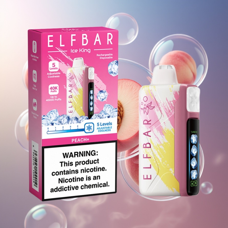 Elf Bar Ice King 40000 Puffs Svensk Grossist Engångsvape Persika+ med 20ml E-Liquid & LCD Display