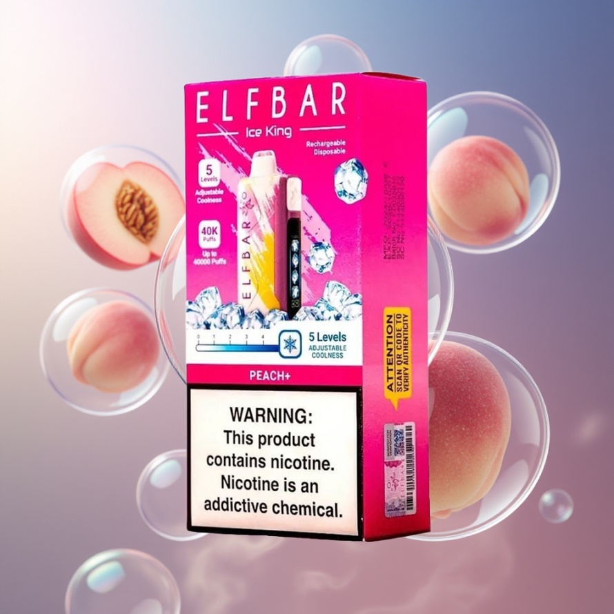 Elf Bar Ice King 40000 Puffs Svensk Grossist Engångsvape Persika+ med 20ml E-Liquid & LCD Display