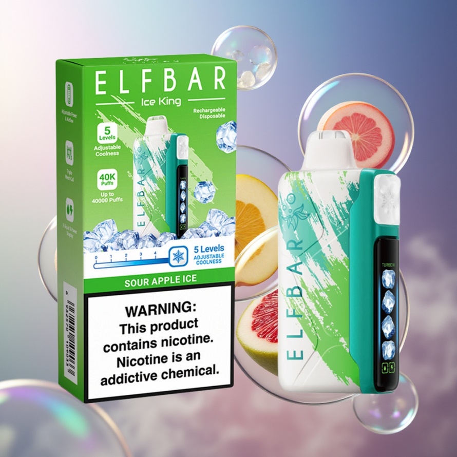 Elf Bar Ice King 40000 Puffs Svensk Grossist Engångsvape Suräpple Is med 20ml E-Liquid, 5% Nikotin, Justerbara Kylnivåer & LCD-display