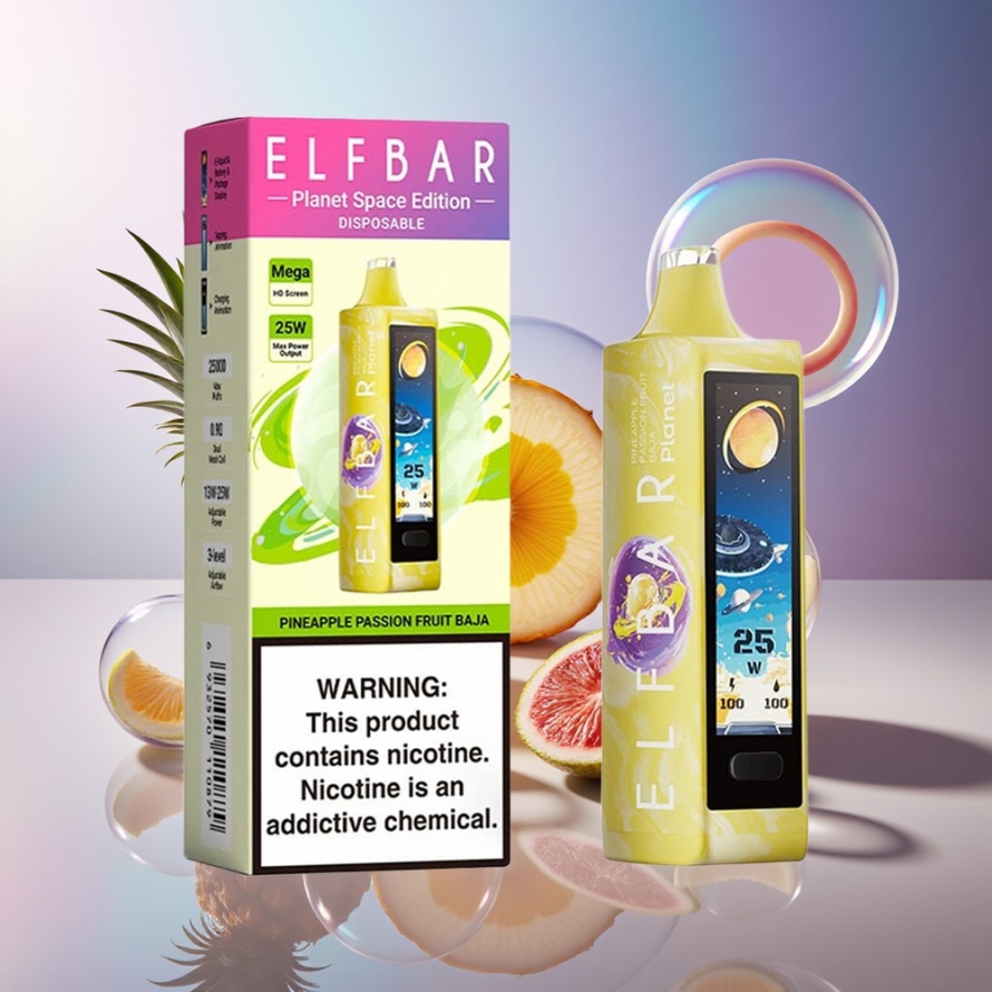 Elf Bar Planet 25000 Puffs Engångsvape Ananas Passionfrukt Baja Svensk Grossist Mesh Coil 18ml 800mAh