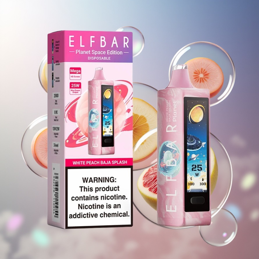 Elf Bar Planet 25000 Puffs Engångsvape Vit Persika Baja Splash Svensk Grossist Mesh Coil 800mAh