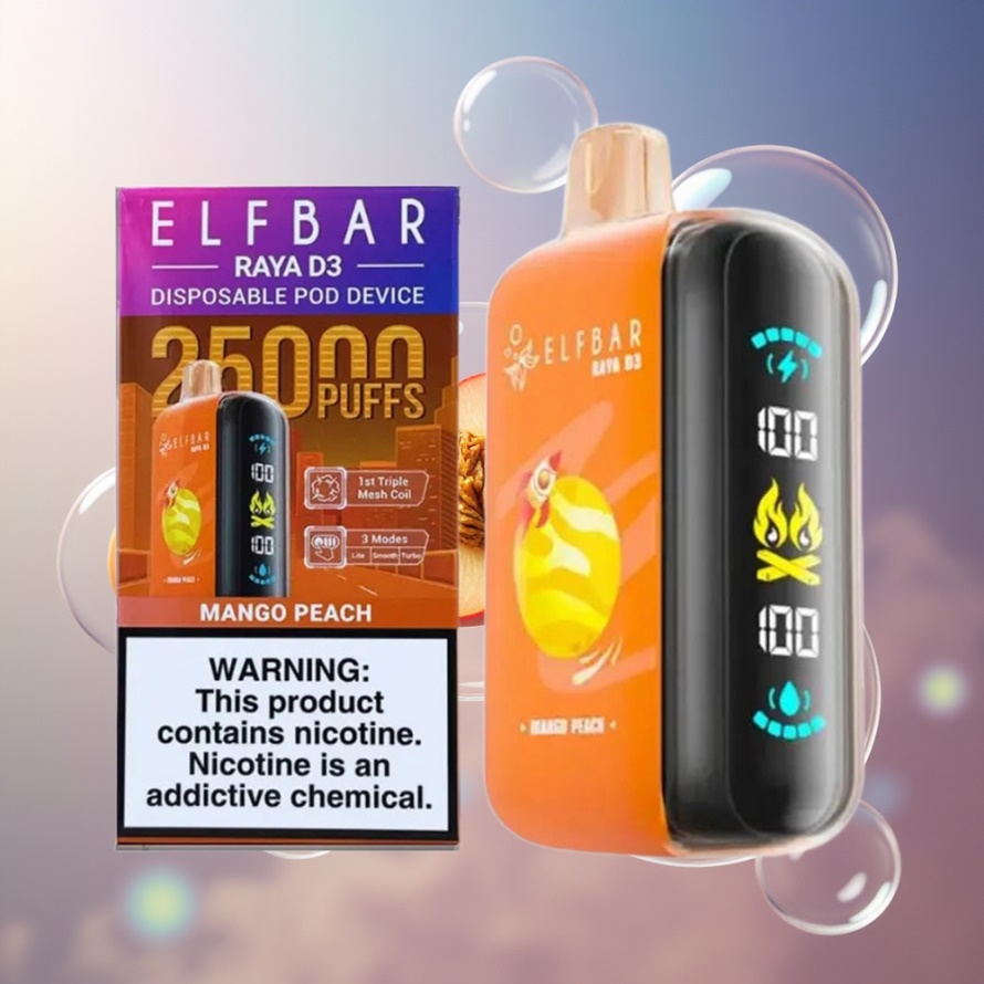 ELF BAR RAYA D3 25000 Puffs Engångs Vape Mango Persika Svensk Grossist 850mAh 23ml Typ-C