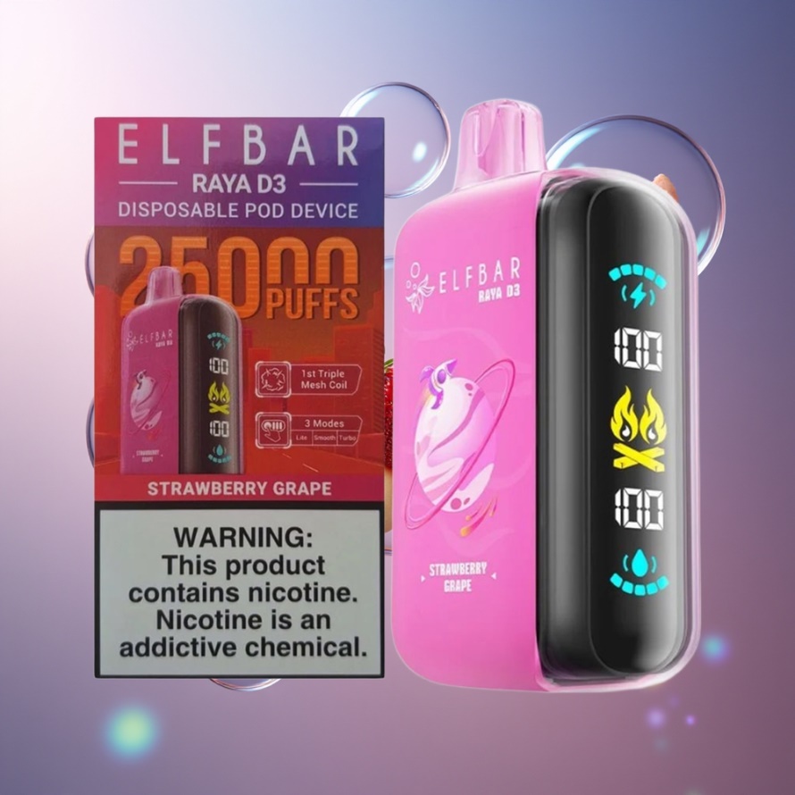 ELF BAR RAYA D3 25000 Puffs Engångsvape Jordgubb Druva 23ml 850mAh Type-C svensk grossist