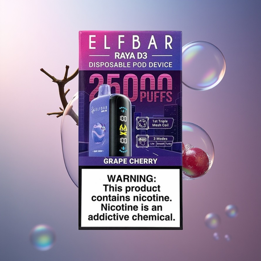 ELF BAR RAYA D3 25000 Puffs Svensk Grossist Engångs Vape Druva Körsbär 850mAh 23ml Typ-C Skärm