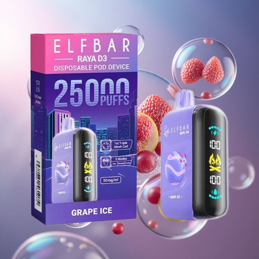 ELF BAR RAYA D3 25000 Puffs Svensk Grossist Engångs Vape Druvis Is med 850mAh & Typ-C