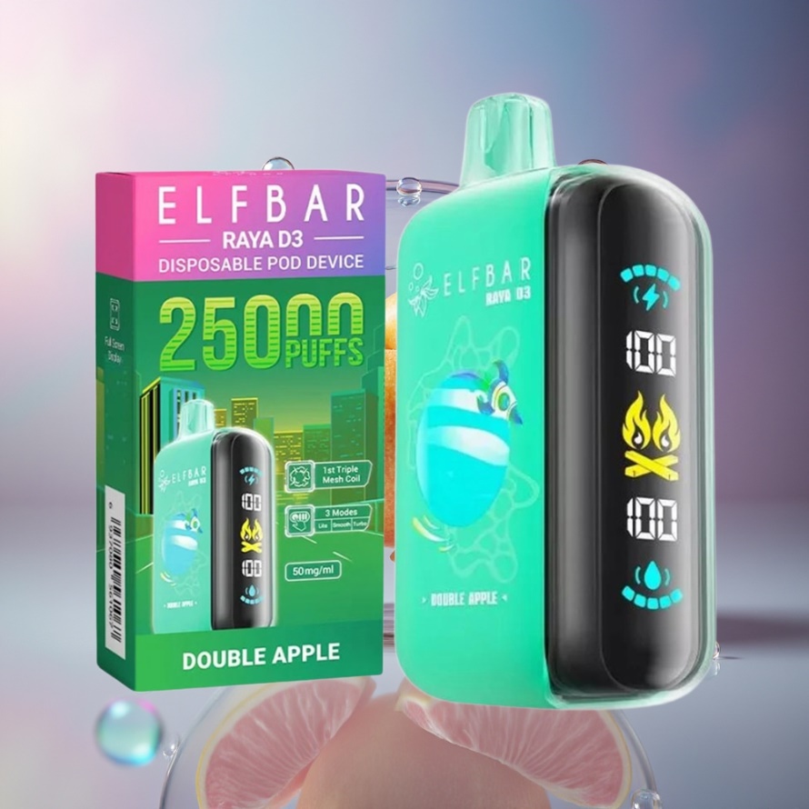 ELF BAR RAYA D3 25000 Puffs Svensk Grossist Engångsvape Dubbel Äpple 850mAh 23ml Type-C