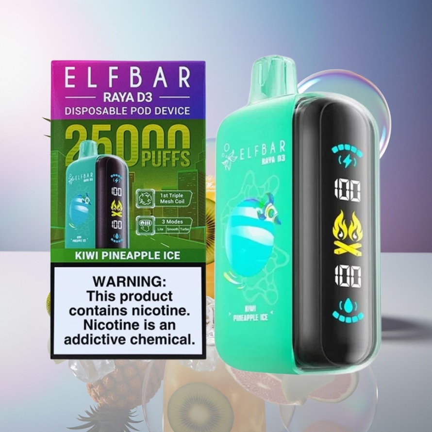 ELF BAR RAYA D3 25000 Puffs Svensk Grossist Engångsvape Kiwi Ananas Is (850mAh, 23ml, 5%, Type-C)