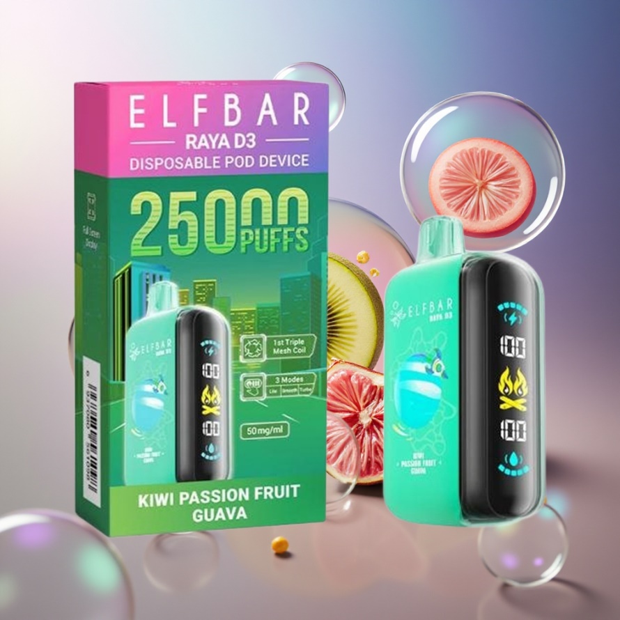 ELF BAR RAYA D3 25000 Puffs Svensk Grossist Engångsvape Kiwi Passionsfrukt Guava 850mAh 23ml Type-C
