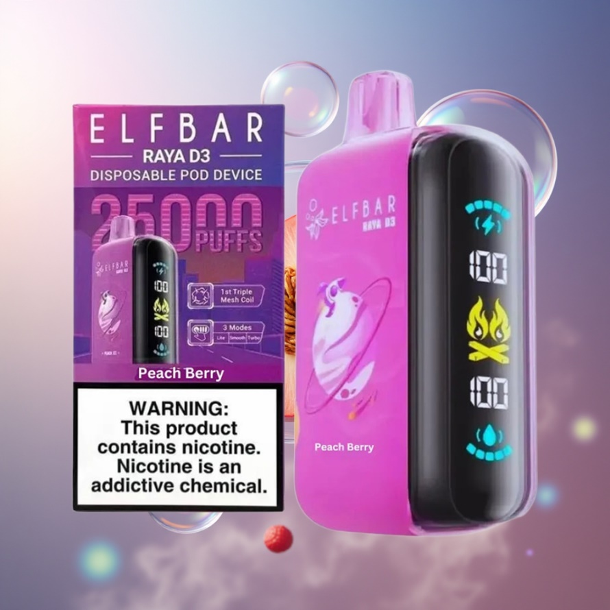 ELF BAR RAYA D3 25000 Puffs Svensk Grossist Engångsvape Persika Bär med 850mAh Batteri & 23ml E-vätska