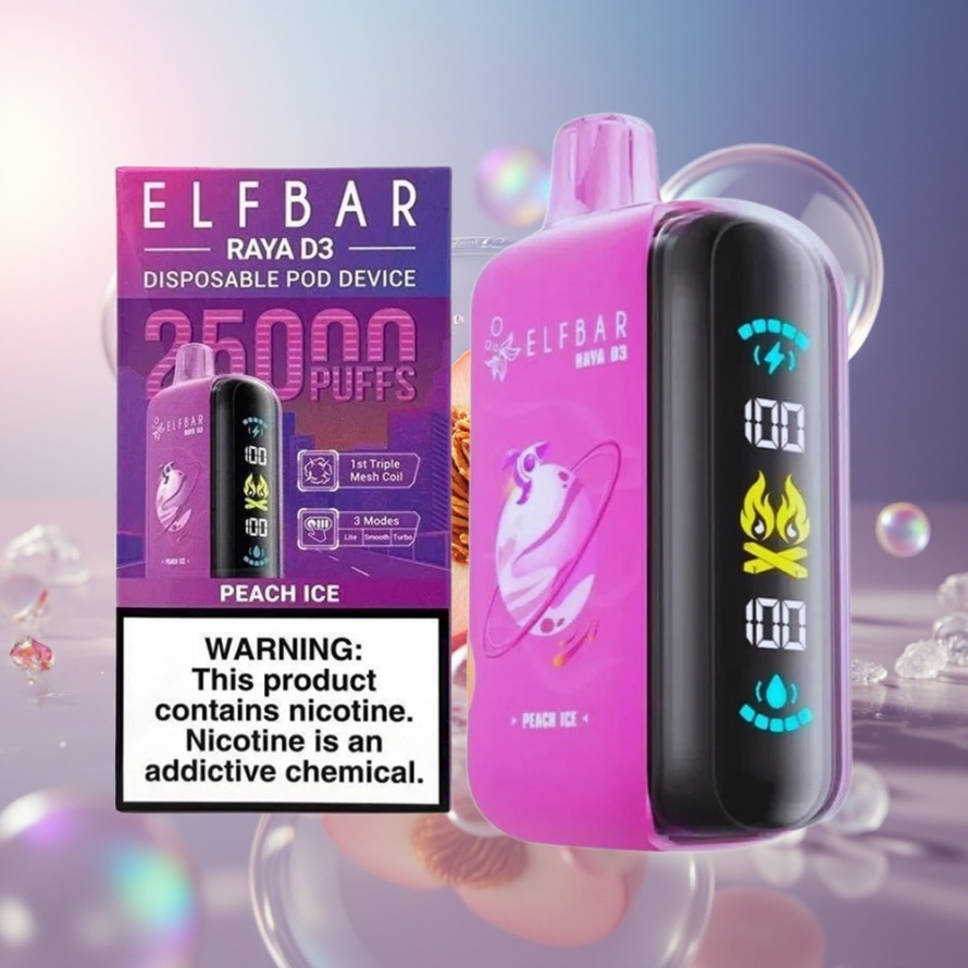 ELF BAR RAYA D3 25000 Puffs Svensk Grossist Engångsvape Persikois (850mAh, 23ml, Type-C)