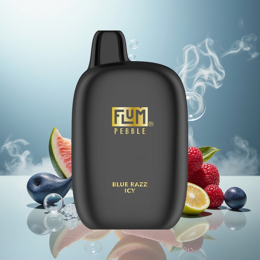 FLUM Pebble 6000 Puffs Engångs Vape Blå Hallon Is (10ml, 5% Nikotin, 500mAh, Mesh Coil, Type-C Laddning) svensk grossist