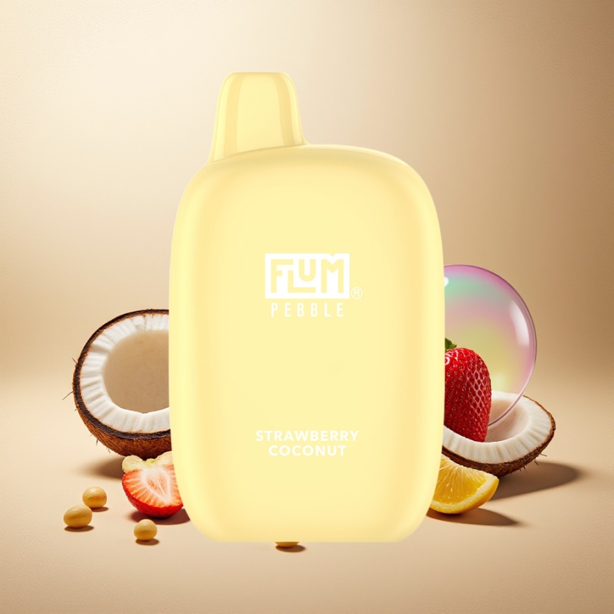 FLUM Pebble 6000 Puffs Engångs Vape Jordgubb Kokosnöt 10ml 5% Nikotin 500mAh Mesh Coil Type-C svensk grossist