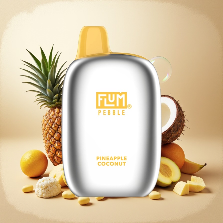 FLUM Pebble 6000 Puffs Svensk Grossist Engångs Vape Ananas Kokos 10ml 5% Nikotin 500mAh Mesh Coil Type-C