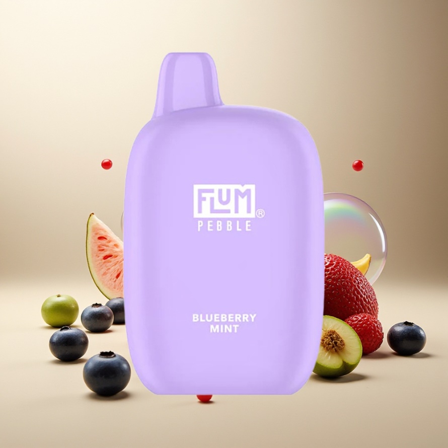 FLUM Pebble 6000 Puffs Svensk Grossist Engångs Vape Blåbär Mint 10ml 5% Nikotin 500mAh Mesh Coil Type-C
