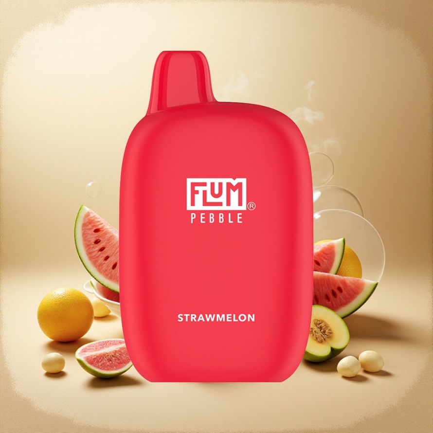 FLUM Pebble 6000 Puffs Svensk Grossist Engångs Vape Jordgubbe-Melon 10ml 5% Nikotin 500mAh Mesh Coil Type-C
