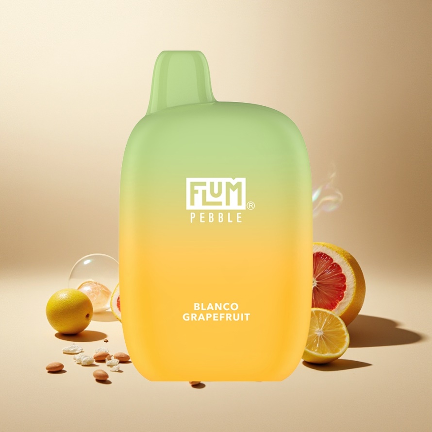 FLUM Pebble 6000 Puffs Svensk Grossist Engångs Vape Vit Grapefrukt med 10ml E-liquid, 5% Nikotin, 500mAh, Mesh Coil & Type-C Laddning