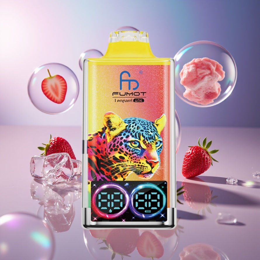 Fumot Leopard 40K Puffs Engångs Vape Jordgubb Is 5% Nikotin Dual Mesh 700mAh Type-C Svensk Grossist
