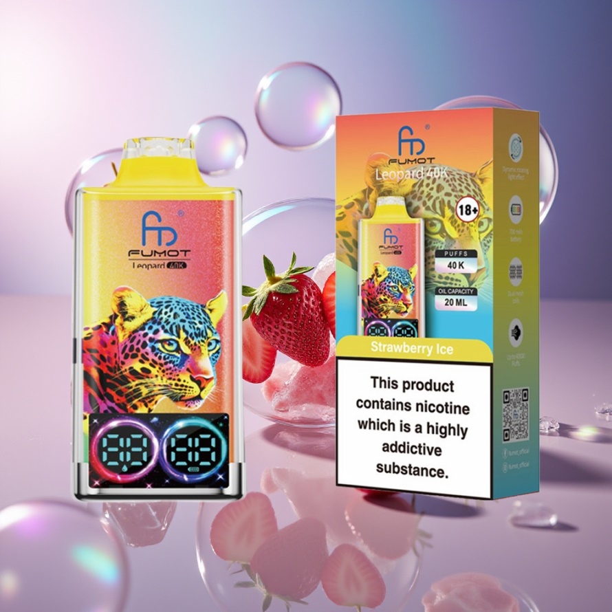 Fumot Leopard 40K Puffs Engångs Vape Jordgubb Is 5% Nikotin Dual Mesh 700mAh Type-C Svensk Grossist