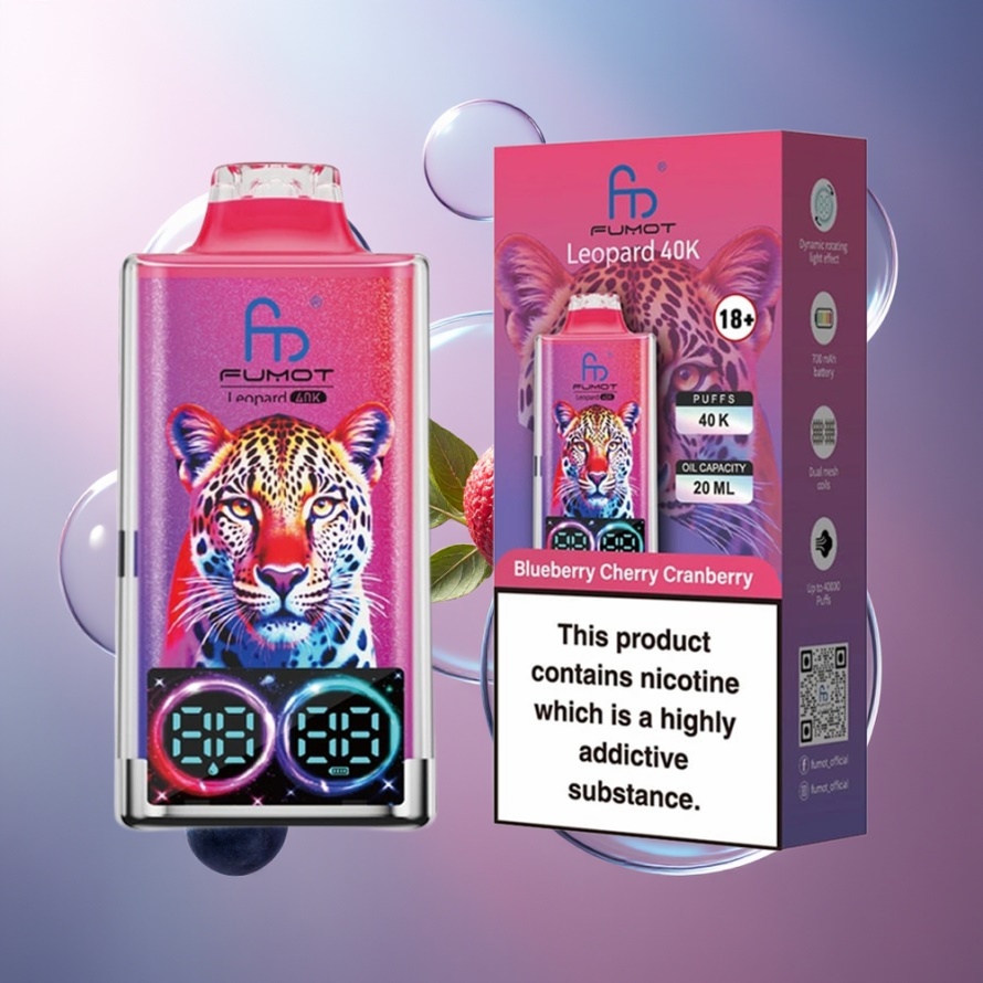 Fumot Leopard 40K Puffs Engångsvape Blåbär Körsbär Tranbär 5% Nikotin 700mAh Dual Mesh Svensk Grossist