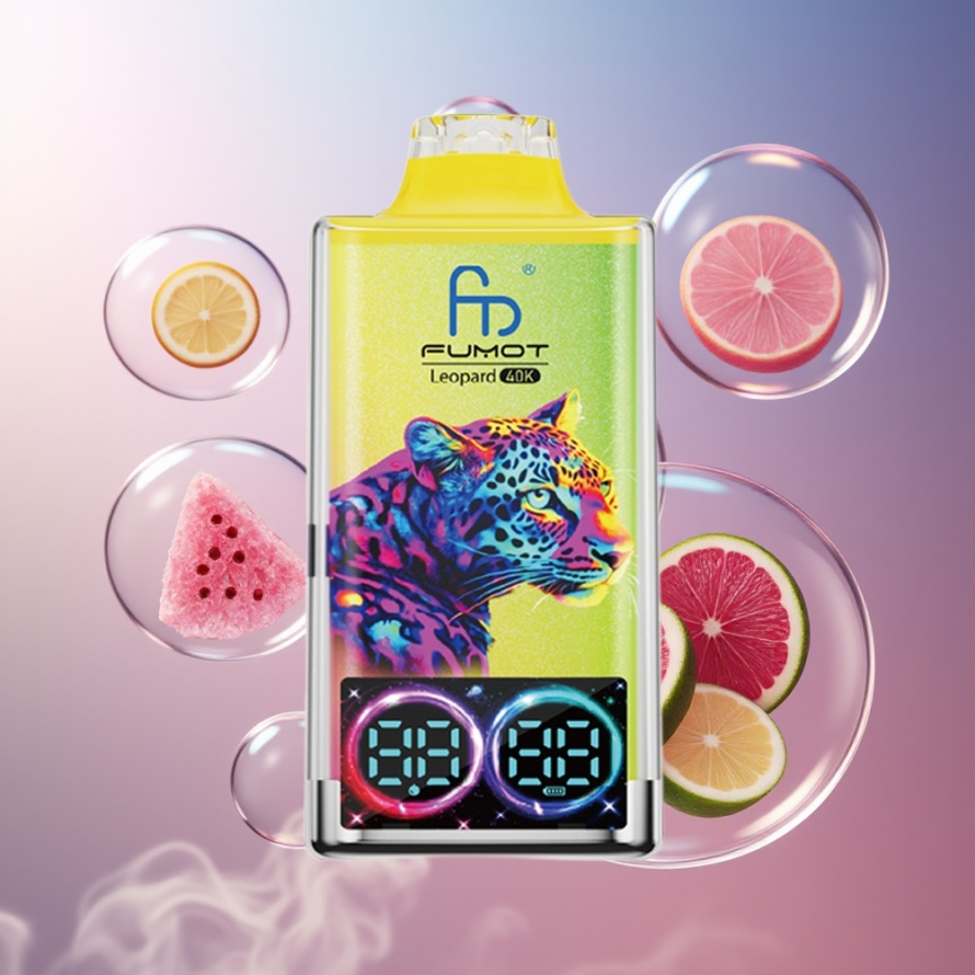 Fumot Leopard 40K Puffs Svensk Grossist Engångsvape Rosa Citron 5% Nikotin Dual Mesh 700mAh Type-C