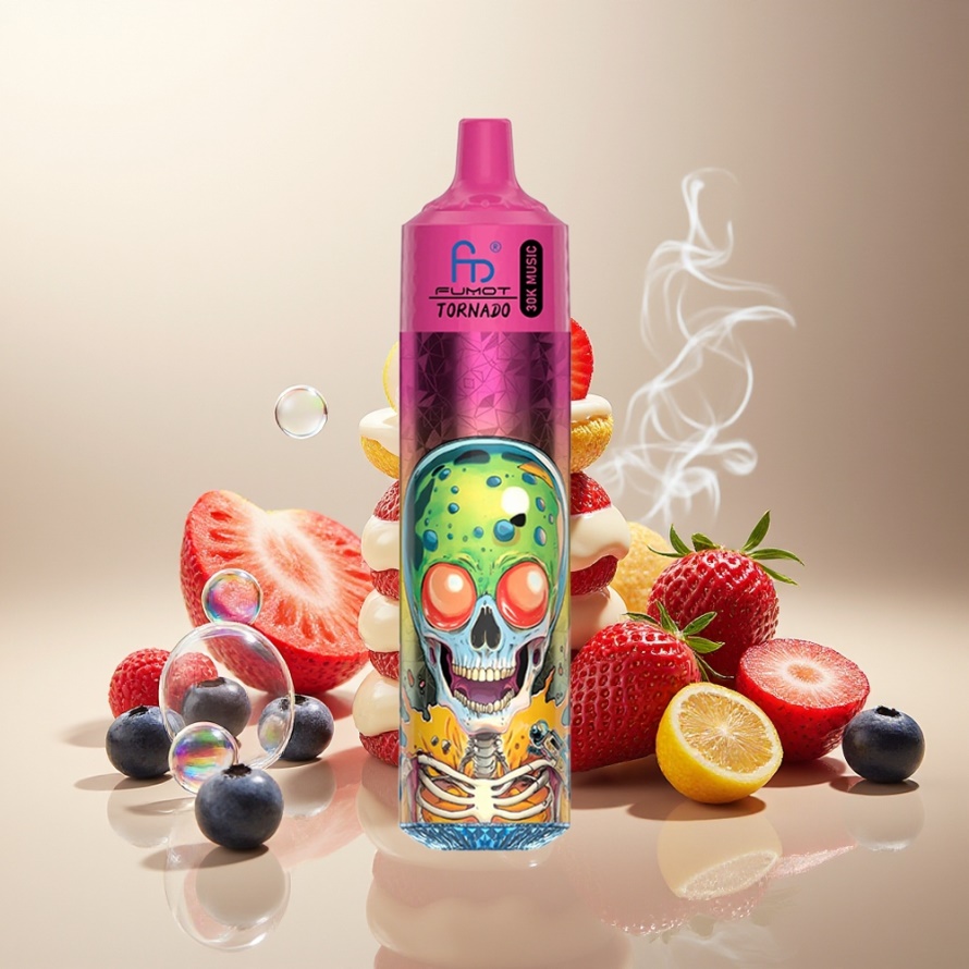 Fumot Randm Tornado 30000 Puffs Svensk Grossist Engångs Vape Blåbär Jordgubb Hallon Glass 30mL 5% Nikotin 600mAh