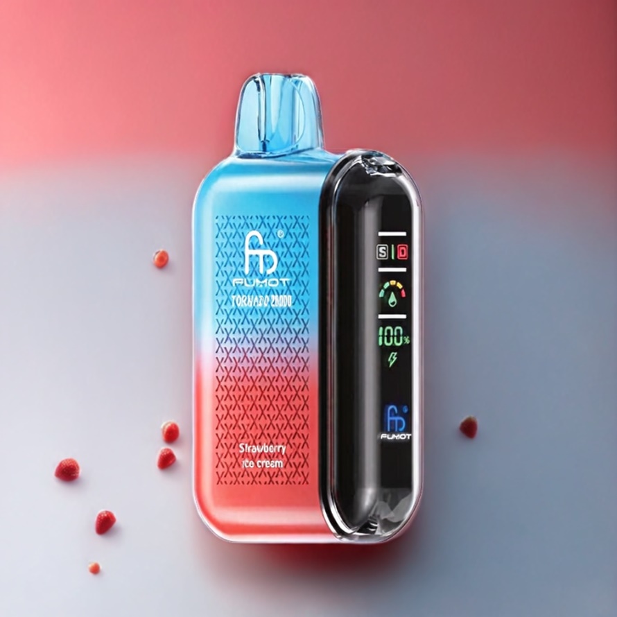 Fumot Tornado 20000 Puffs Disposable Vape Jordgubb Glass med Dual Mesh Coil & Smart Display för svensk grossist