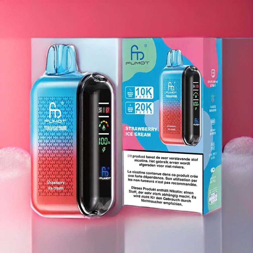Fumot Tornado 20000 Puffs Disposable Vape Jordgubb Glass med Dual Mesh Coil & Smart Display för svensk grossist