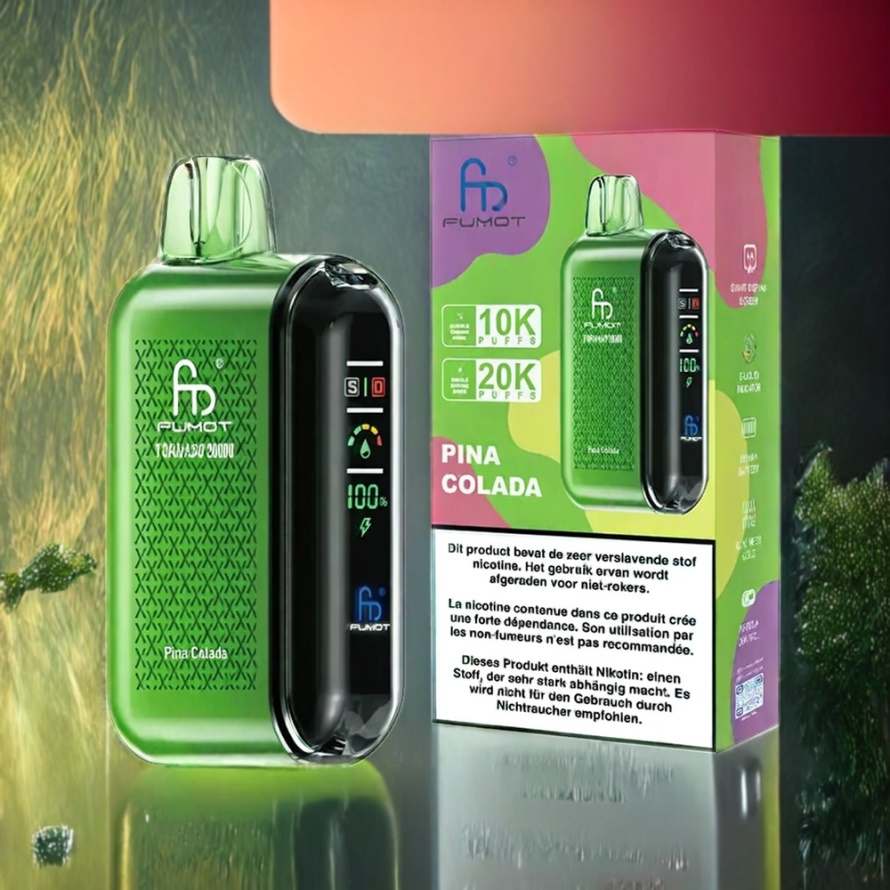 Fumot Tornado 20000 Puffs Svensk Grossist Disposable Vape Ananas & Kokos Dual Mesh Coil Smart Display