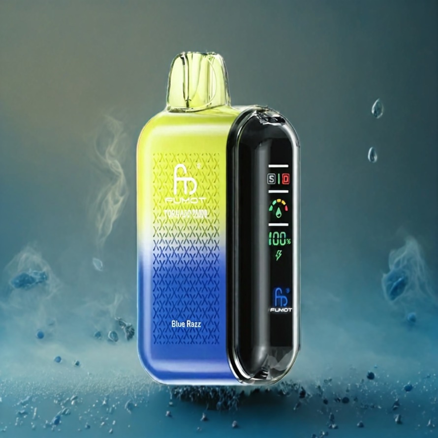 Fumot Tornado 20000 Puffs Svensk Grossist Disposable Vape Blå Hallon med Dual Mesh Coil & Smart Display