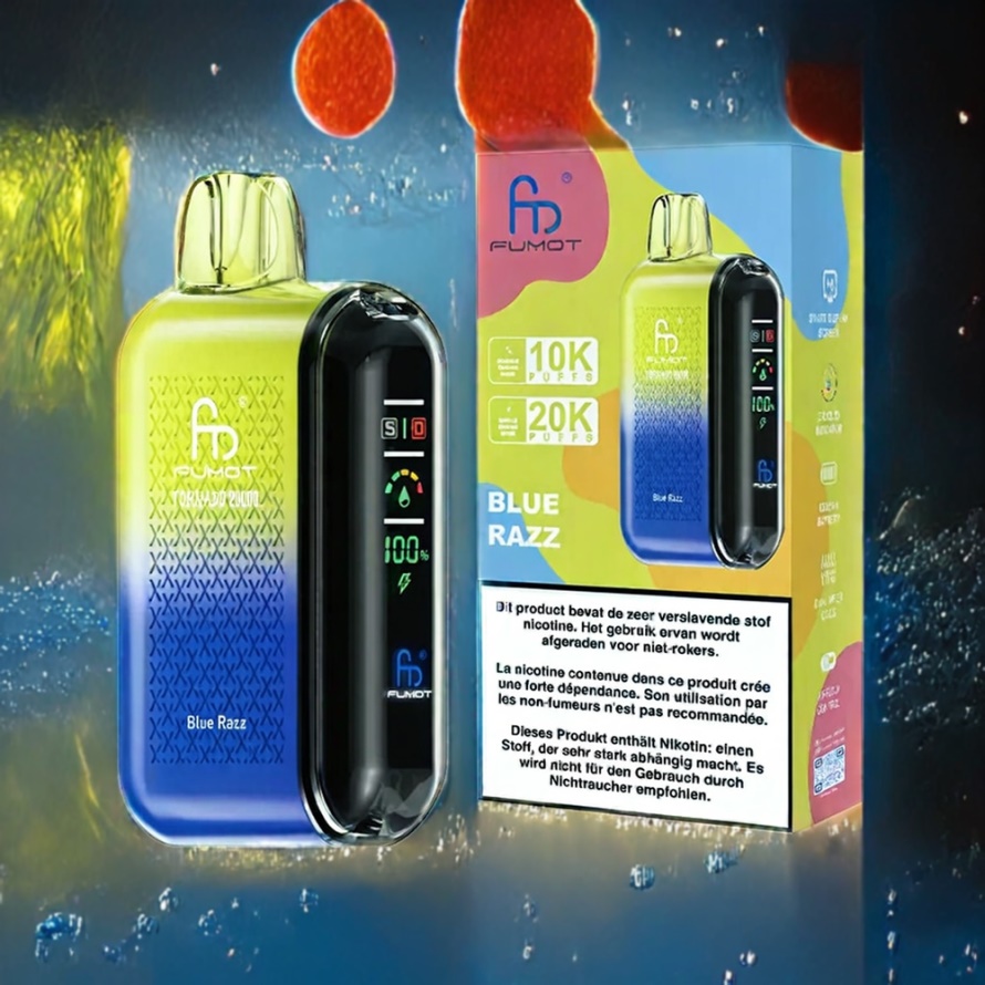Fumot Tornado 20000 Puffs Svensk Grossist Disposable Vape Blå Hallon med Dual Mesh Coil & Smart Display