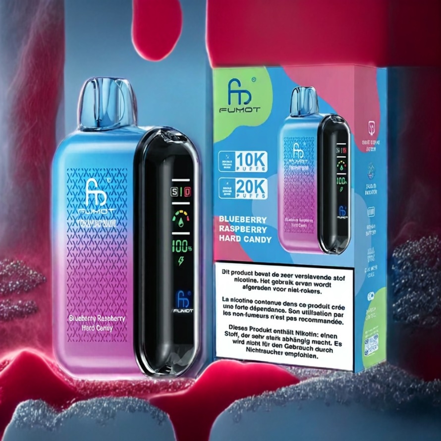 Fumot Tornado 20000 Puffs Svensk Grossist Disposable Vape Blåbär Hallon Hårdgodis med Dual Mesh Coil & Smart Display