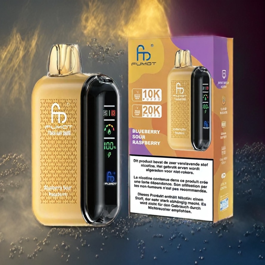 Fumot Tornado 20000 Puffs Svensk Grossist Disposable Vape Blåbär Sur Hallon med Dual Mesh Coil & Smart Display