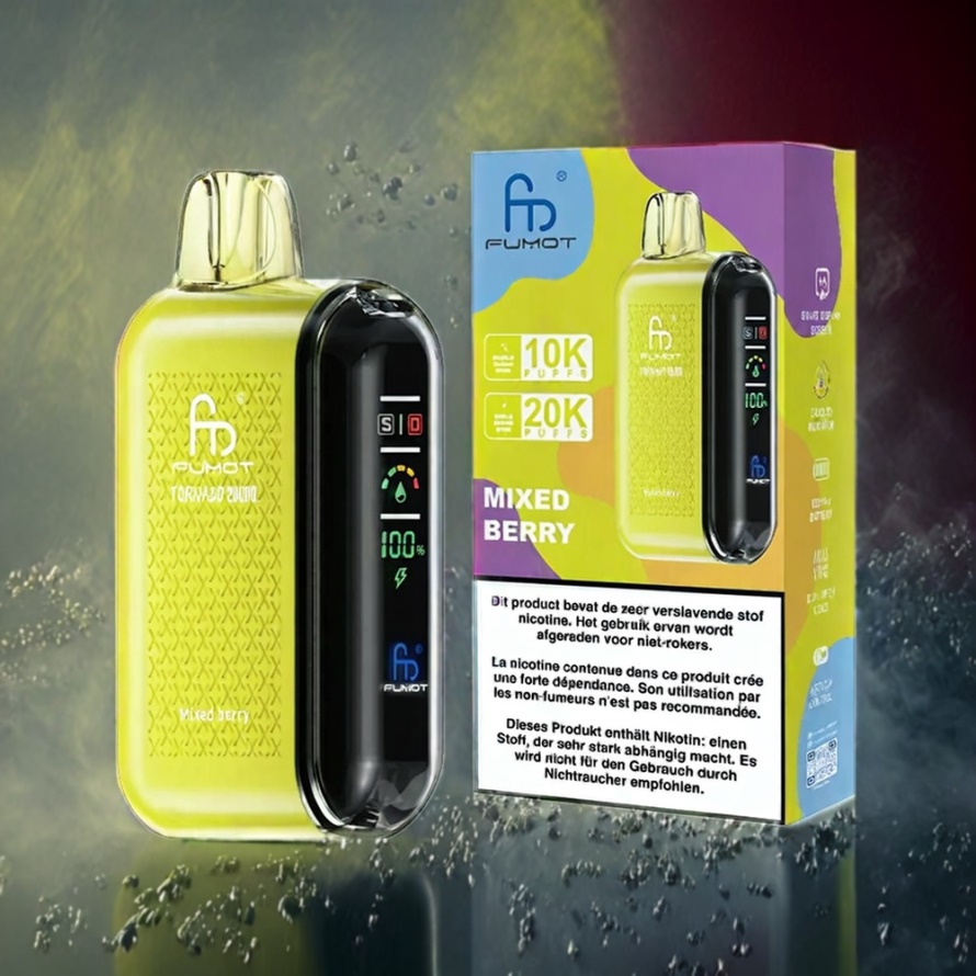 Fumot Tornado 20000 Puffs Svensk Grossist Disposable Vape Blandade Bär med Dual Mesh Coil & Smart Display