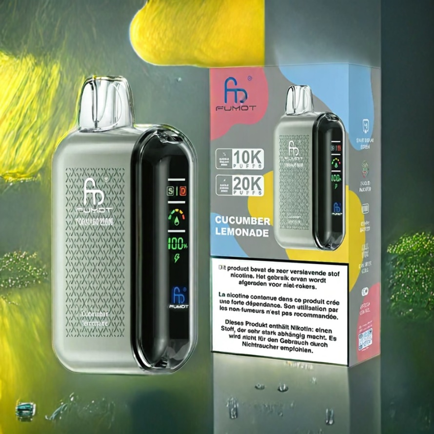 Fumot Tornado 20000 Puffs Svensk Grossist Disposable Vape Gurka Lemonad med Dual Mesh Coil och Smart Display