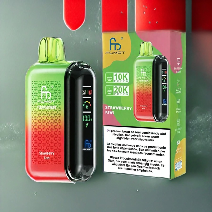Fumot Tornado 20000 Puffs Svensk Grossist Disposable Vape Jordgubb Kiwi Dual Mesh Coil Smart Display