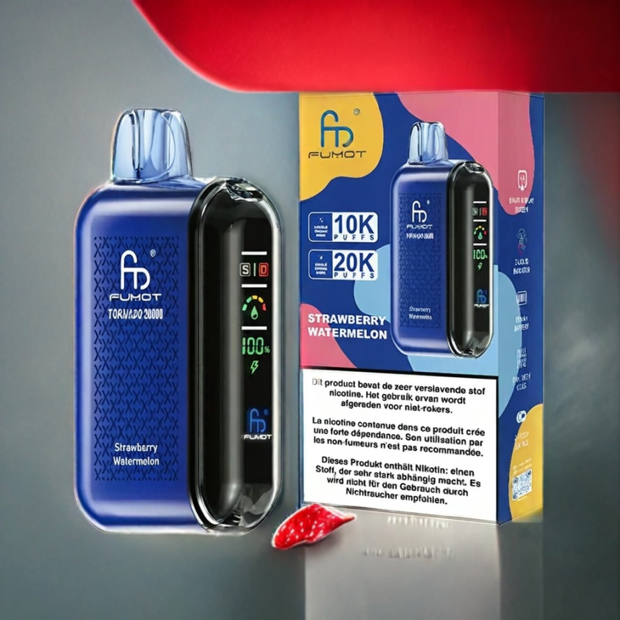 Fumot Tornado 20000 Puffs Svensk Grossist Disposable Vape Jordgubb Vattenmelon Dual Mesh Coil Smart Display
