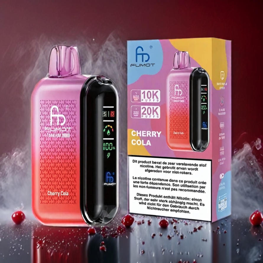 Fumot Tornado 20000 Puffs Svensk Grossist Disposable Vape Körsbär Cola Dual Mesh Coil Smart Display