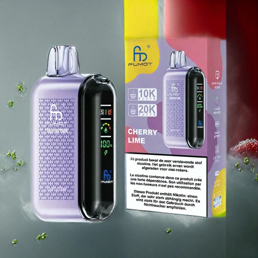 Fumot Tornado 20000 Puffs Svensk Grossist Disposable Vape Körsbär Lime Dual Mesh Coil 850mAh