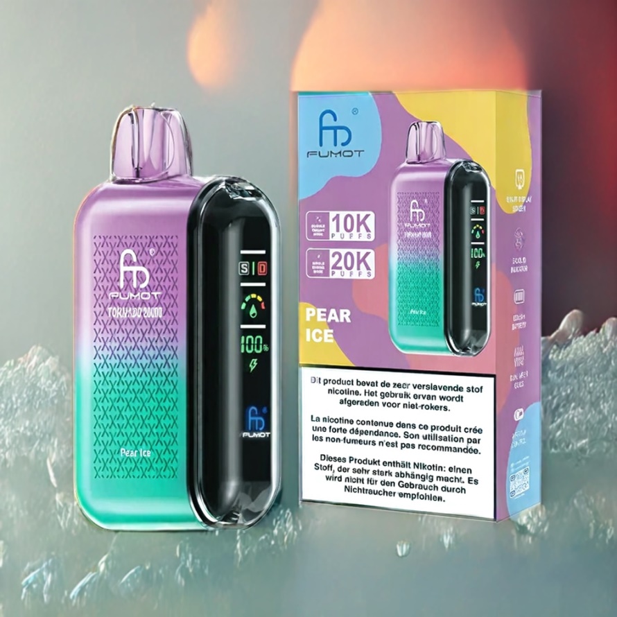 Fumot Tornado 20000 Puffs Svensk Grossist Disposable Vape Päron Is Dual Mesh Coil 20ml 850mAh Smart Display