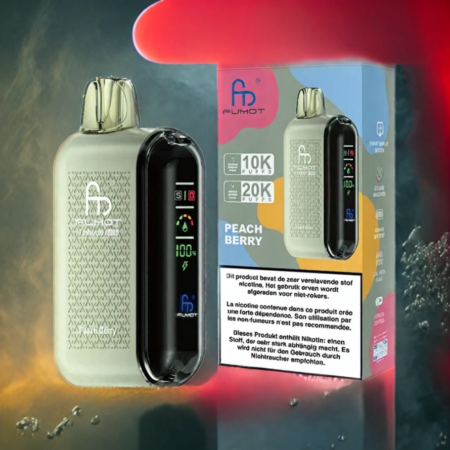 Fumot Tornado 20000 Puffs Svensk Grossist Disposable Vape Persika Bär med Dual Mesh Coil & Smart Display