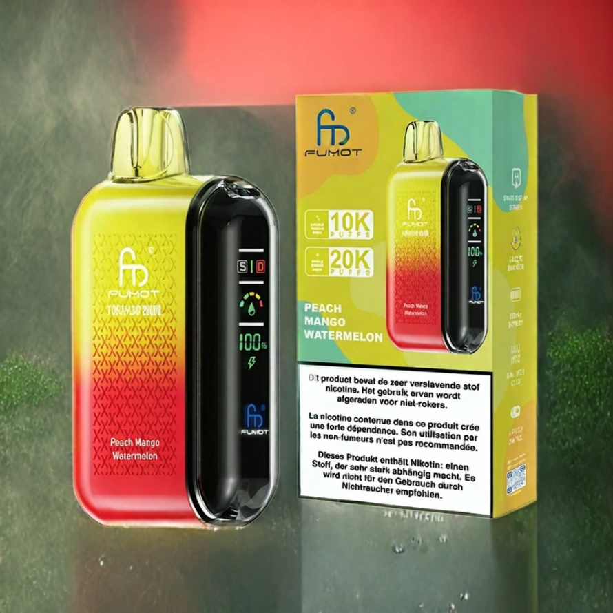 Fumot Tornado 20000 Puffs Svensk Grossist Disposable Vape Persika Mango Vattenmelon Dual Mesh Coil Smart Display