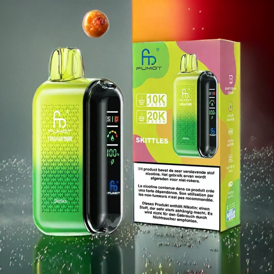 Fumot Tornado 20000 Puffs Svensk Grossist Disposable Vape Regnbåge Dual Mesh Coil 20ml 850mAh Smart Display